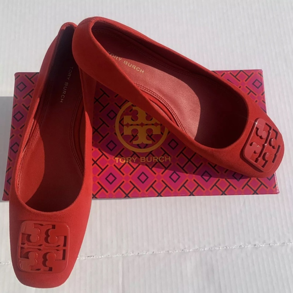 Tory Burch Size 6 Red Georgia Flat Suede Ballet Shoes